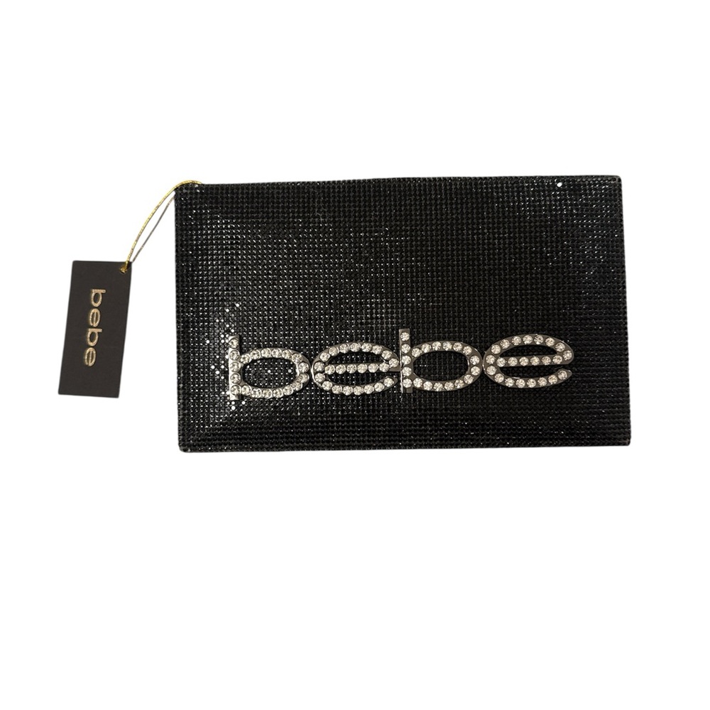 Bebe Sparkling Black Clutch with Silver Accents NWT